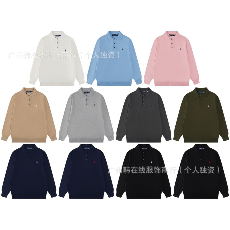 25跨境RL小马针织小马刺绣翻领polo衫三粒扣套头开胸长袖毛衣|undefined
