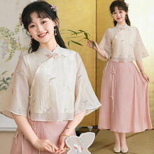 2025新款文艺民国风少女唐装两件套新中式复古刺绣改良旗袍套装