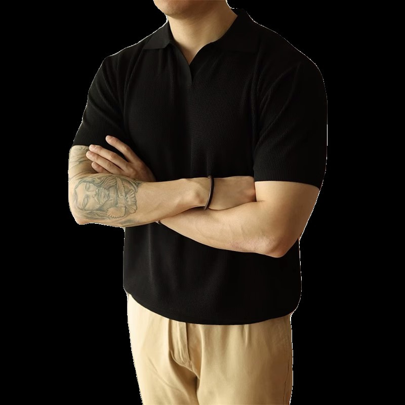 Camisa POLO casual delgada de estilo de verano de estilo maduro ligero, camiseta simple de moda retro americana, hombre de moda de manga corta