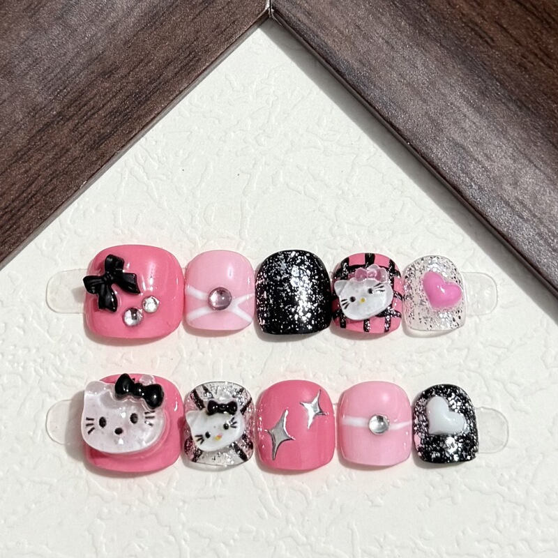 Children's Handmade Wearable Nails Hello Kitty Head DIY Cute Heart Shiny Bow Kidsren's Fun Kidsren's Nails Wholesale Children's Handmade Wearable Nails Hello Kitty Head DIY Cute Heart Shiny Bow Kidsren's Fun Kidsren's Nails Wholesale