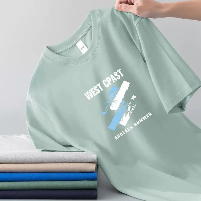 2025 новая мужская футболка с коротким рукавом летняя рубашка с круглым вырезом, универсальная повседневная футболка с принтом большого размера