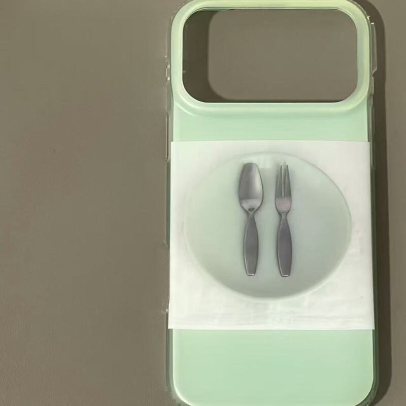 Vintage-style fresh light green plate, knife, and fork design suitable for Apple iPhone phone case, anti-drop, double-layer, waterproof, for girls