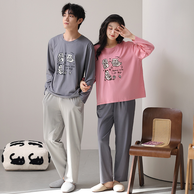Long-Sleeved Pajamas for Couples, One Man and One Woman, Spring, Autumn and Winter Design Pure Cotton Pajamas for Women 2025 New Style