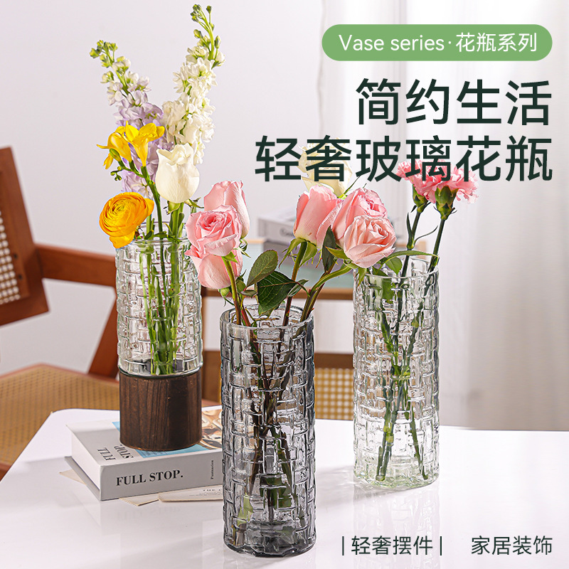 Vaso de vidrio de alto valor de lujo ligero de alta calidad sensación de sala de estar borracho reloj colgante de madera decoración hidropónica al por mayor