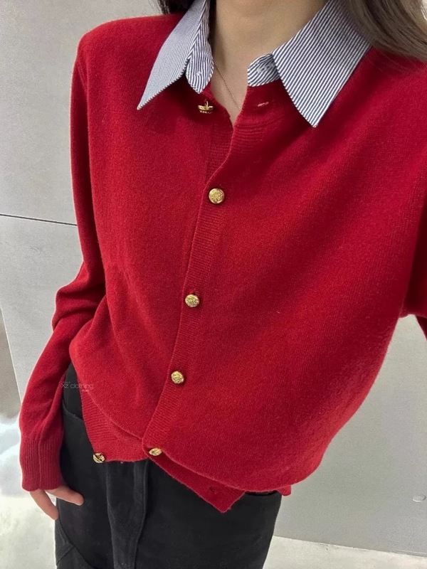 女性用フェイクツーピースニットカーディガン、韓国風春秋新デザイン、コントラストカラーセータージャケット、万能トップトレンド|undefined