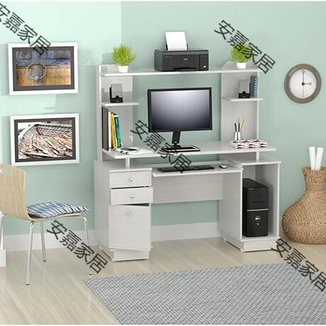 Computer desk equipped with lockers, pull-out keyboard trays, drawers, desks