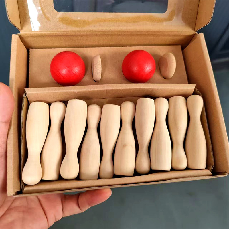 Wooden Solid Wood Bowling Kidsren's Family Interactive Ball Game Double Battle Board Game Indoor and Outdoor Educational Toys
