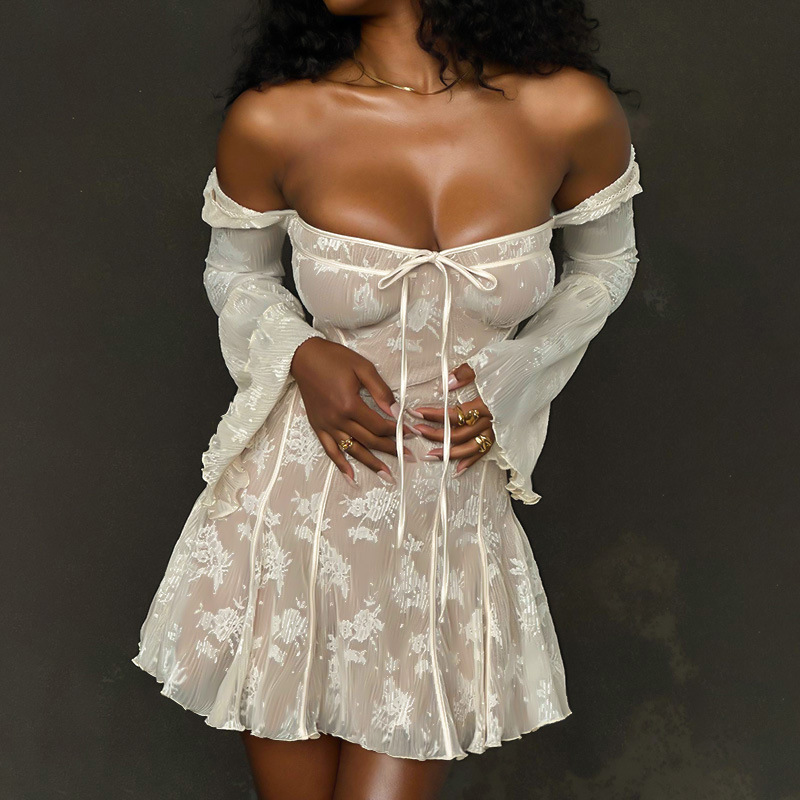 New Women's Lace-Up Elegant Fashion Slim Sexy Lace Trumpet Long-Sleeved Strappy A-Hem Dress for Women Batch New Women's Lace-Up Elegant Fashion Slim Sexy Lace Trumpet Long-Sleeved Strappy A-Hem Dress for Women Batch