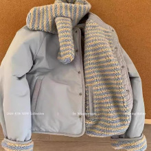 超好看两面双穿雾霾蓝棉服棉衣女冬季韩系棉袄条纹羊羔毛夹棉外套