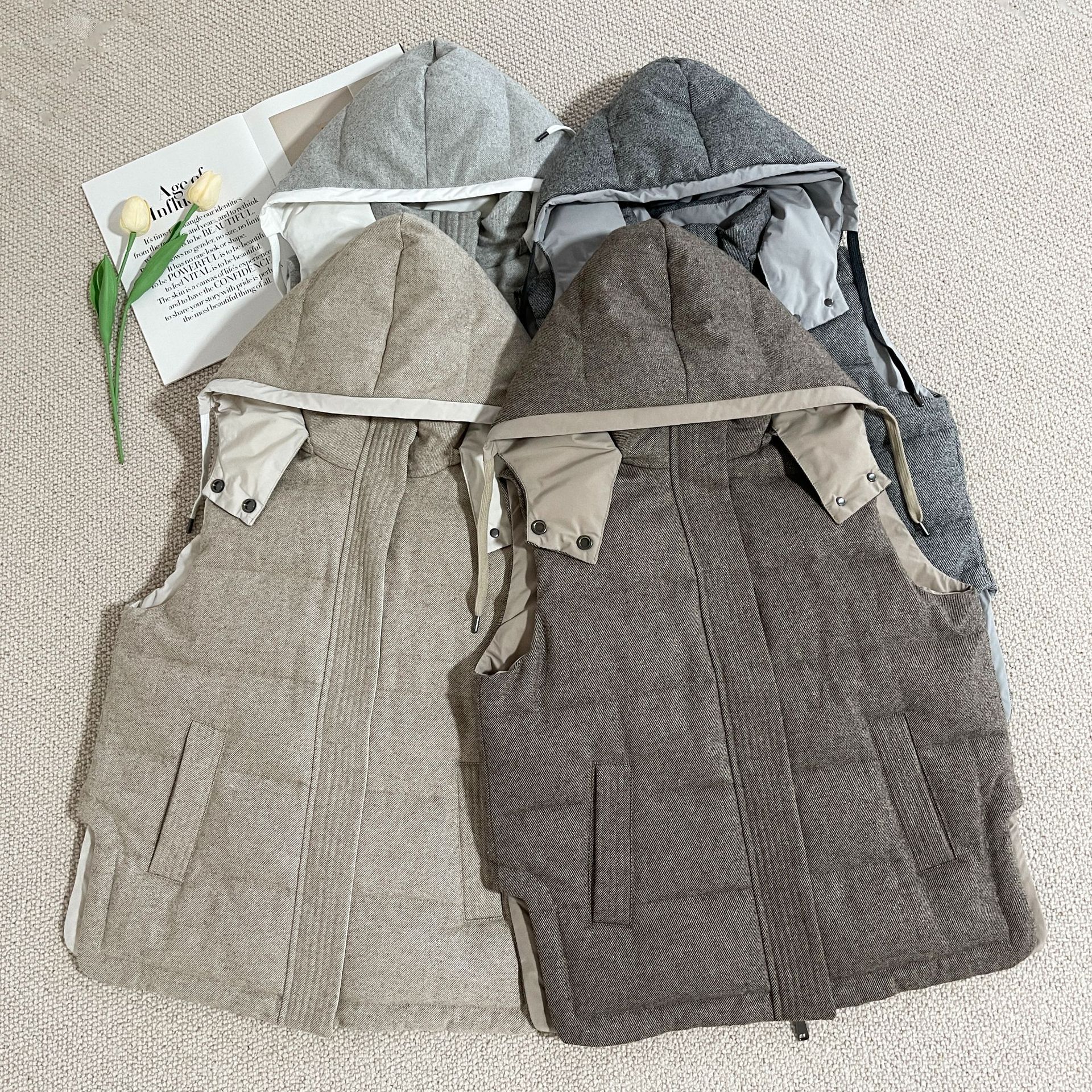 YIJIAN 2025 겨울 신상 다운 재킷 조끼 양면 착용 가능 네 가지 색상 선택 가능 다용도 슬림핏 여성용