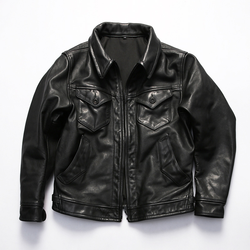 Rl Dehua Mendoza Genuine Leather Jacket Men's Lapel Motorcycle Imported Full-Grain Uncoated Water-Dyed Calfskin Leather Jacket Rl Dehua Mendoza Genuine Leather Jacket Men's Lapel Motorcycle Imported Full-Grain Uncoated Water-Dyed Calfskin Leather Jacket