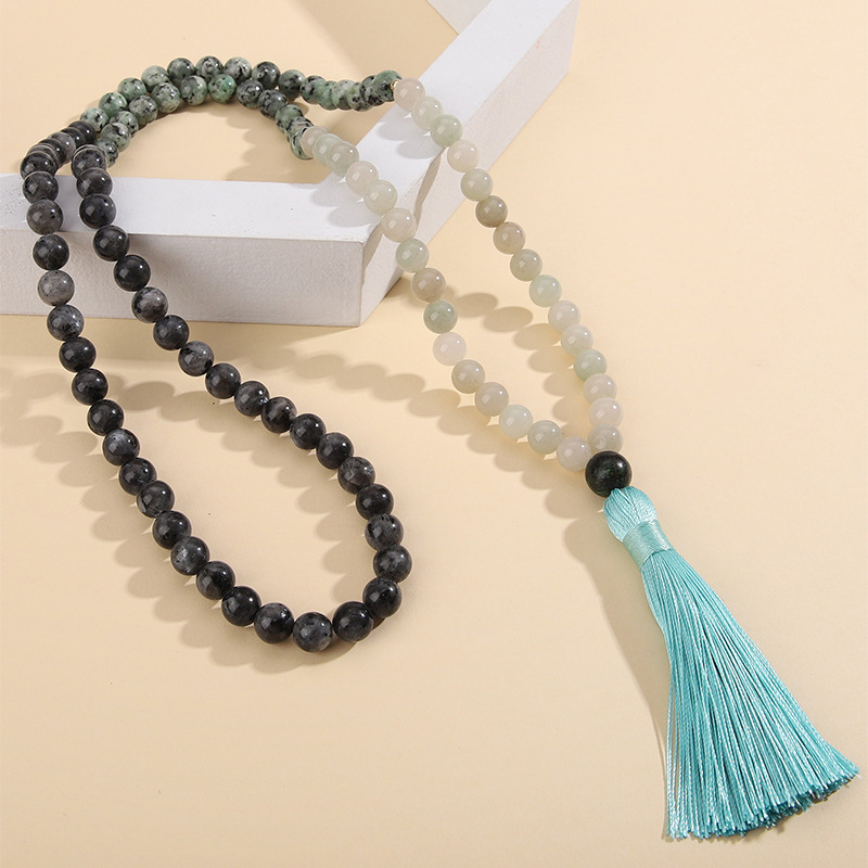 Bohemian Geometric natural stone Tassel Necklace 1 Piece