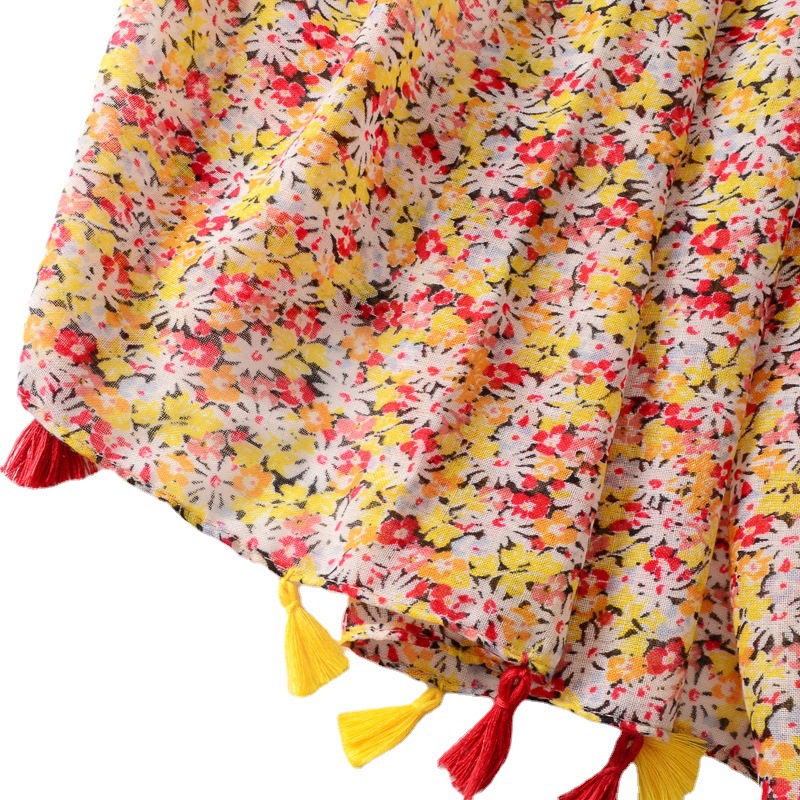 Japonés y coreano nuevo colorido floral decorativo Toalla de playa protección solar chal exterior primavera y verano fino algodón y lino sensación bufanda