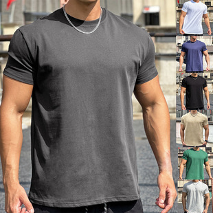 Muscle Sports loose cotton fitness short sleeve men's basketball autumn running training stretch sports T-shirt round neck