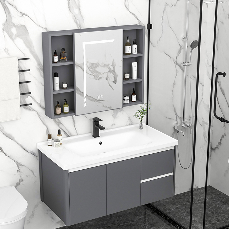 gabinete de baño inteligente combinación espacio aluminio lavabo cerámica integral lavabo