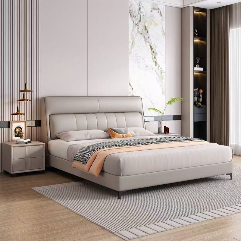 Italian-Style Genuine Leather Bed, Modern Minimalist Bed, 1.5m for Rental Housing, 1.8m for Home Use, Small Apartment Double Bed with Storage, Master Bedroom Wedding Bed Italian-Style Genuine Leather Bed, Modern Minimalist Bed, 1.5m for Rental Housing, 1.8m for Home Use, Small Apartment Double Bed with Storage, Master Bedroom Wedding Bed