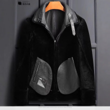 冬季原生态皮毛一体男短款翻领加厚保暖皮衣皮草外套羊皮毛一体