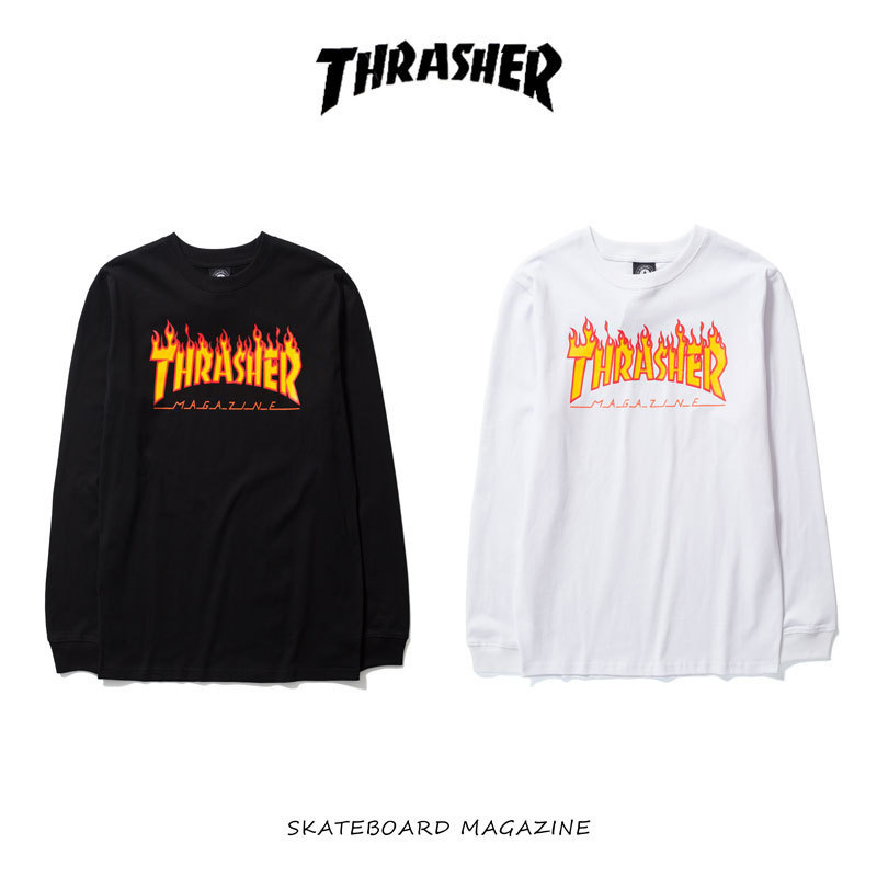 Cross-Border Correct Version of 2024 Spring and Summer European and American Trendy Brand Thrasher Flame Letter Printing Men's and Women's Same Long-Sleeved t