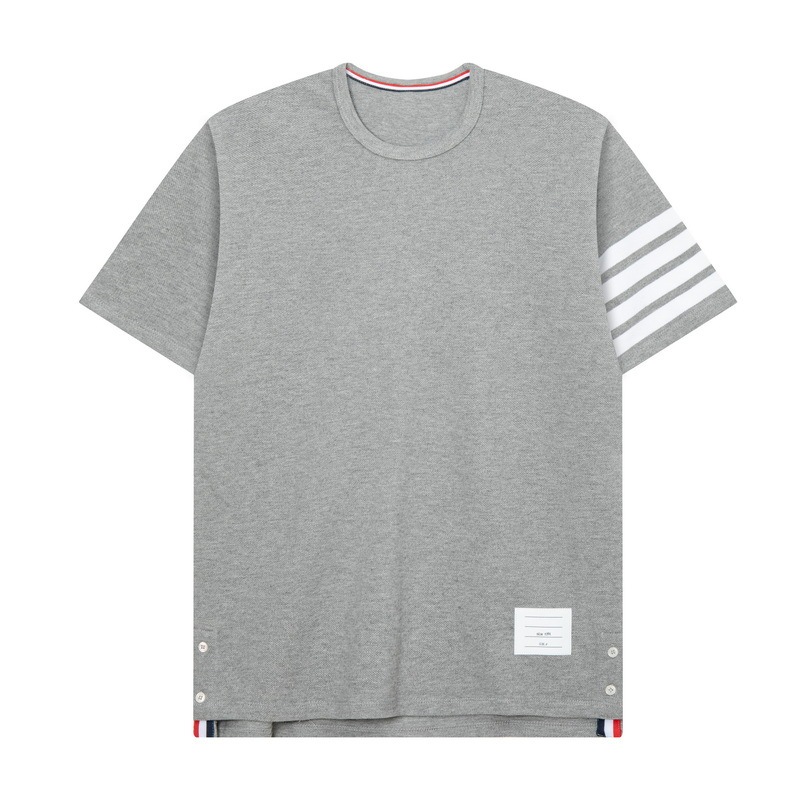 Spot Tb Jl Pure Cotton Heavy Pique T-Shirt Casual Versatile Short-Sleeved Round Neck Double Bead Flower Men's and Women's Four-Stripe T-Shirt