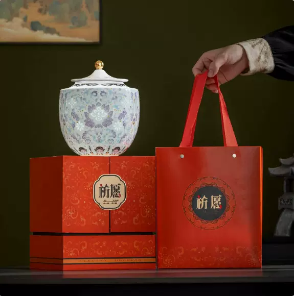 玲珑陶瓷茶叶罐大号珐琅彩茶叶罐密封茶仓茶叶包装礼盒茶礼伴手礼