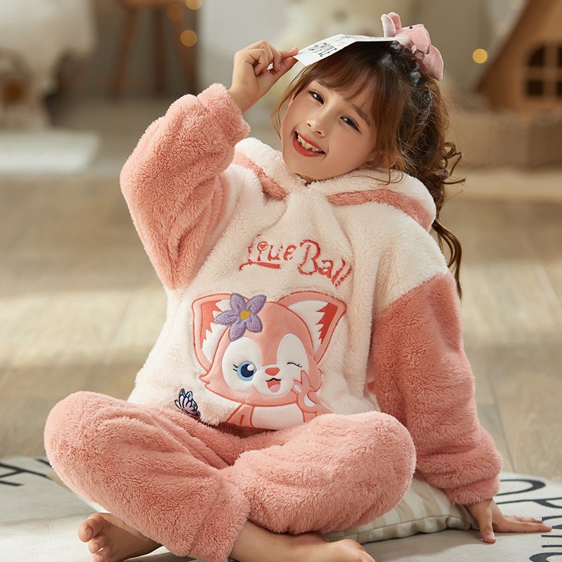 Pijamas de los niños de franela engrosada ropa de otoño e invierno medio y los niños grandes lindo Yugui perro caliente coral fleece homewear