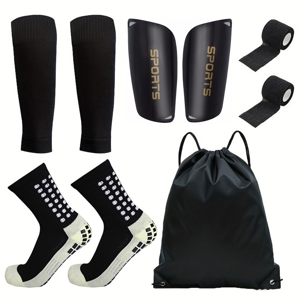 5-piece football shin guard set (football socks, sock covers, shin guards, bandages, storage bag)
