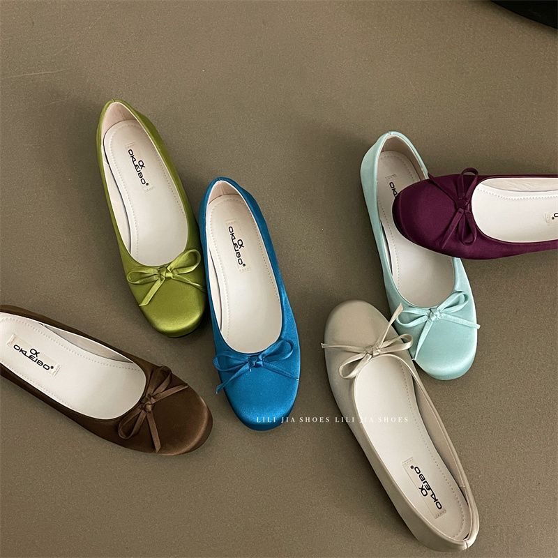 Korean Style Gentle Bow-Knot Granny Shoes, Round-Toe Flat Shoes, 2025 Early Spring New Model, Loafers for Women, Commuter Shoes