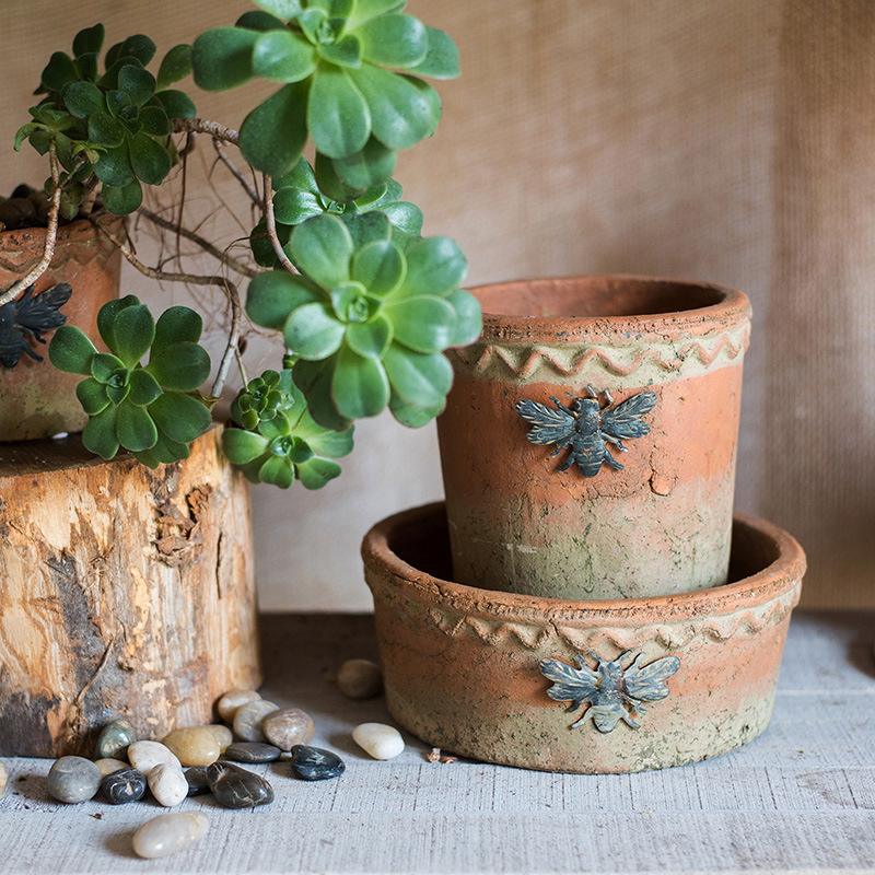 Bee Red Pottery Flower Pot Oval Fleshy Pottery Retro American Country European Pastoral Nostalgic Pendulum D &