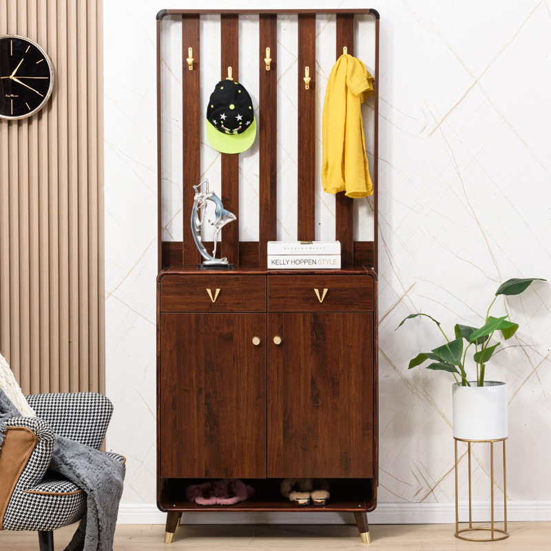 New Chinese-style entryway shoe cabinet with hanging rack, living room divider, solid wood large-capacity wardrobe, minimalist modern entryway cabinet