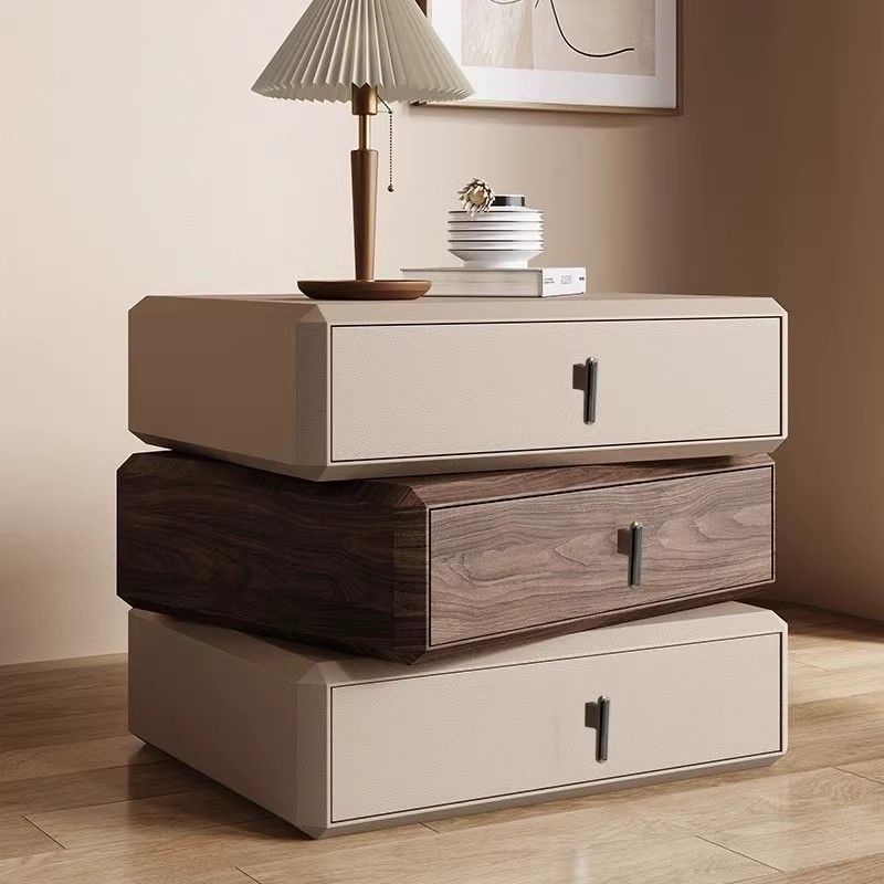 All Solid Wood Italian Cream Bedroom Three-Layer Rotatable Bedside Table Bedside Table Simple and Modern 360-Degree Rotating Style