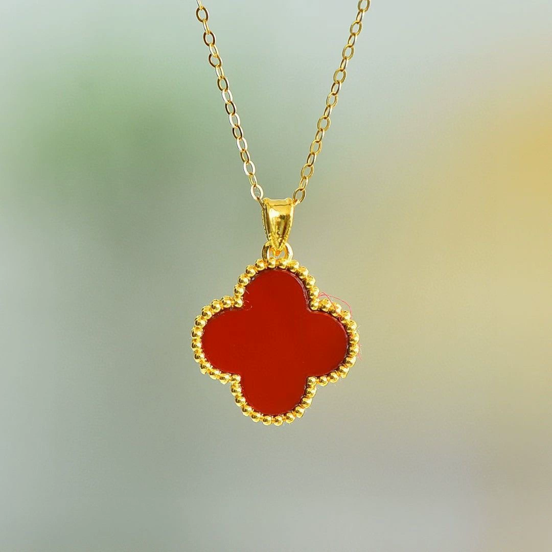 18K золотой кулон с четырехлистным клевером AU750, подвеска, цепочка для ключицы, аксессуары, красный, черный, белый, зеленый, четыре цвета