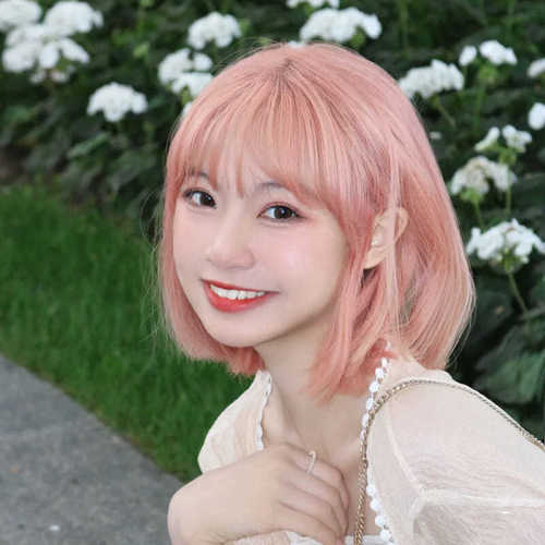 Internet celebrity wig with short hair for women, summer natural full headband, pink bangs, round face, age-reducing bob, simulated short style