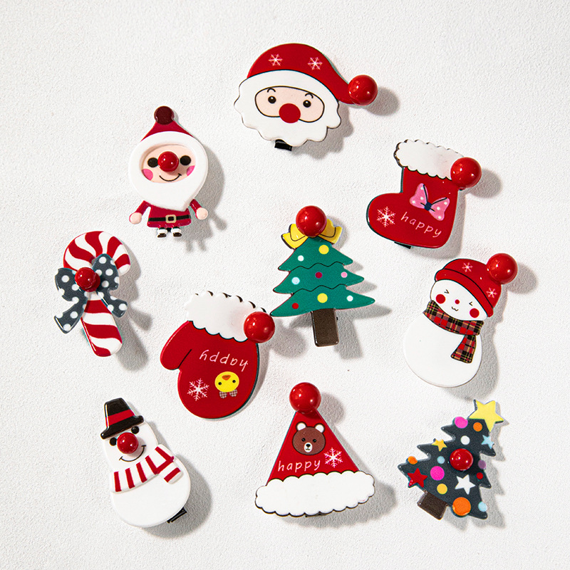 Horquillas navideñas de dibujos animados, pinzas de Papá Noel, accesorios para el cabello, pinzas laterales, suministros de regalo de Navidad al por mayor