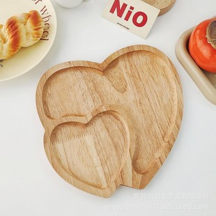 Wooden Heart Hotel Simple Tray Restaurant Bamboo Dinner Plate Fruit Plate Home Tea Tray Heart Solid Wood Creative