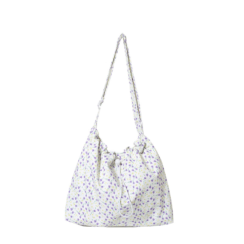 Verano pequeño fresco y ligero de gran capacidad flor triturada bolsa de lona para mujeres viajeros bolsa de hombro bolsa de clase para estudiantes universitarios
