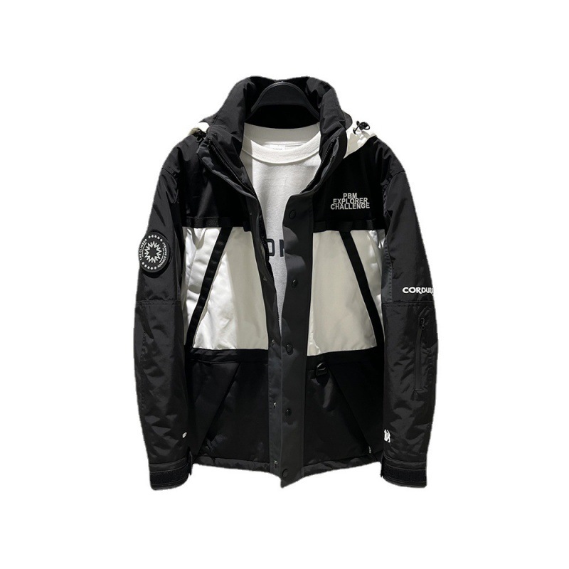 Men's Clothing Outdoor Thickened Coat Jacket Men's Black And White Color Matching Hooded Coat Jacket Trend_voghion.com
