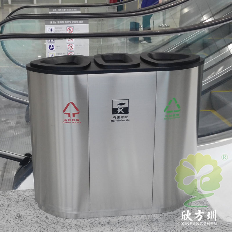 商场机场不锈钢三分类垃圾桶写字楼电梯口垃圾箱酒店果皮箱回收
