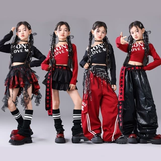 爵士舞女童服装潮酷时髦元旦儿童喜庆演出服少儿套装模特走秀潮服