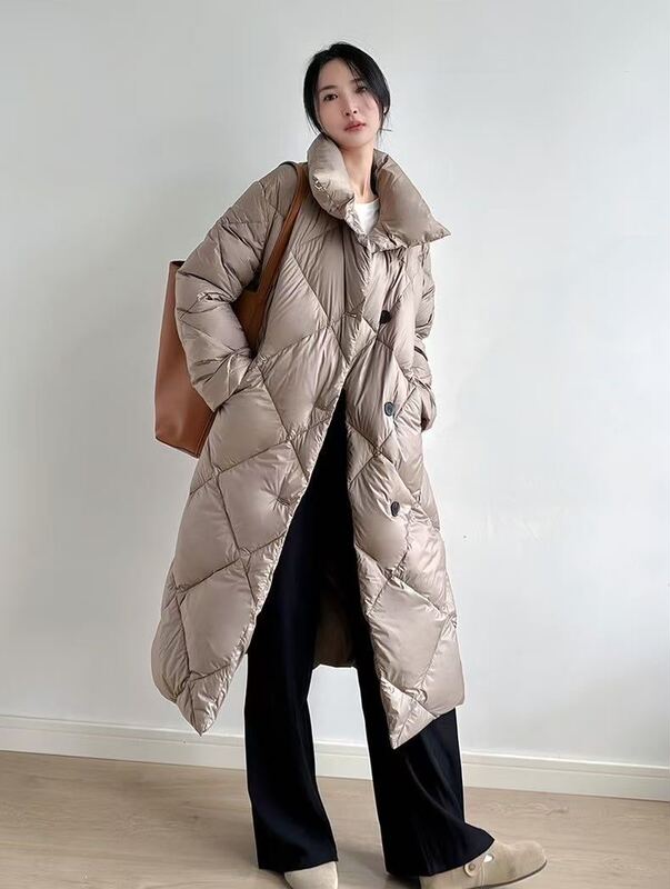王菲同款菱格轻奢羽绒服女长款过膝2025冬季新款休闲宽松显瘦90绒|undefined