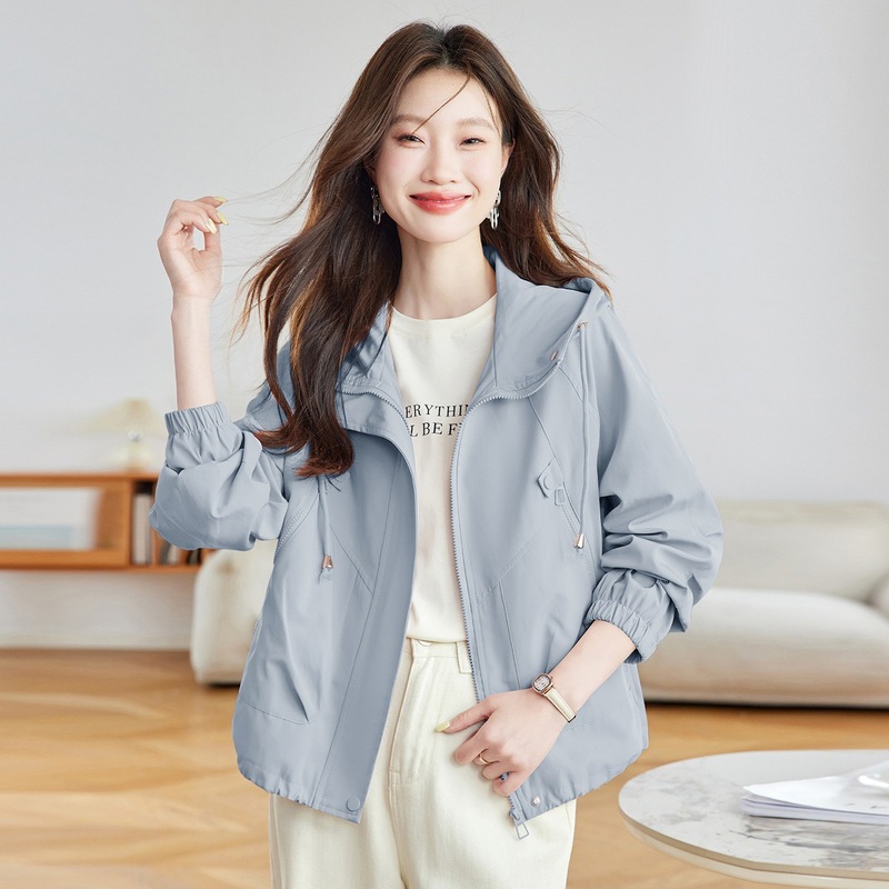 粉色连帽冲锋衣外套女2025春秋新款韩版宽松休闲百搭夹克上衣|undefined