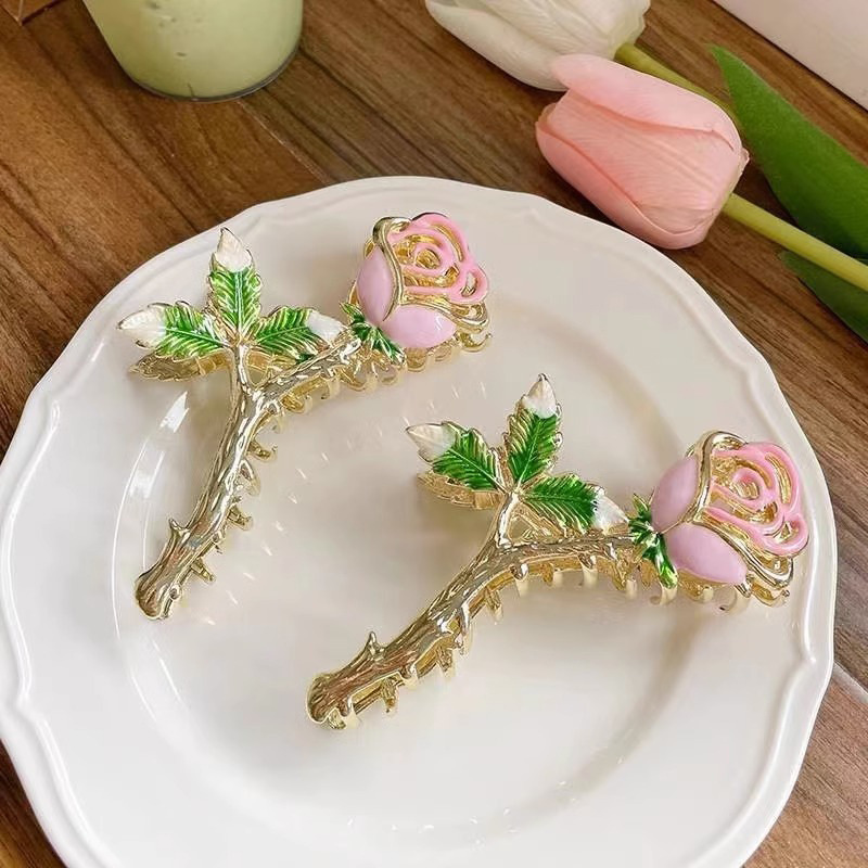 48g Weight Hair Claws Hair Accessories Type 1 Piece Quantity Daily, Street Occasion Alloy Material Rose Pattern All Seasons Season Women's Gender IG Style, Sweet Style IG Style Sweet Women's Rose Alloy Hair Claws 无