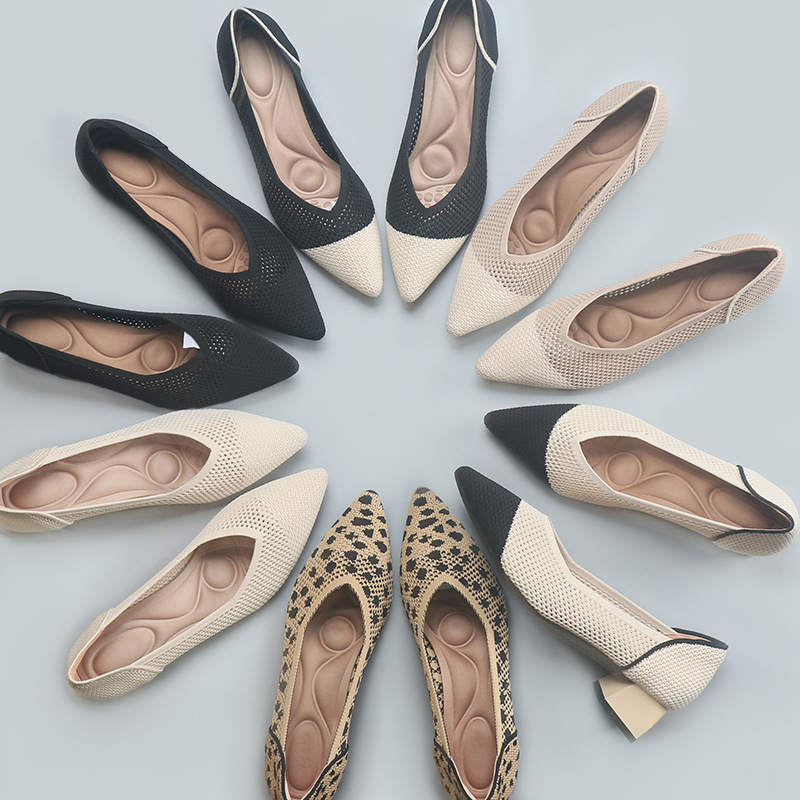 Spring and summer hollow fly woven princess shoes breathable knitted princess shoes woven women's shoes pointed thick heel foreign trade heel shoes