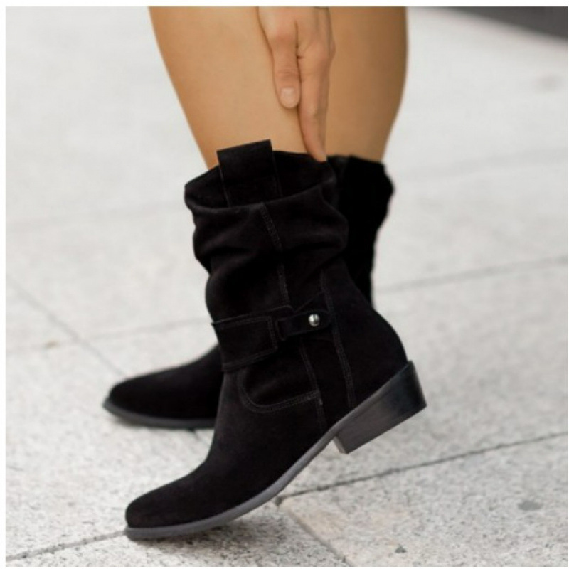 现货亚马逊秋冬季新品wish外贸款低跟40-43低跟绒面低筒女靴boots|undefined