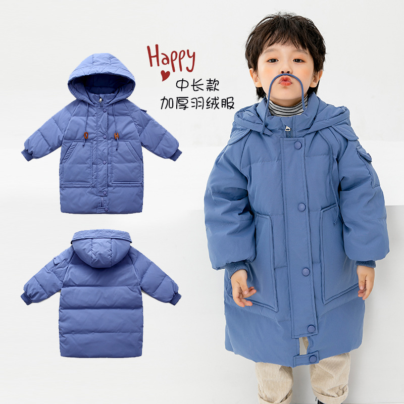 Invierno nuevos hombres y mujeres de los niños medio y grande engrosada caliente pato blanco abajo chaqueta abrigo largo