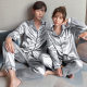 Couple Pajamas Ice Silk Summer Long Sleeve Women's Cardigan Casual Loose Spring and Autumn Men's Young and Middle-aged Plus Size Home Clothes