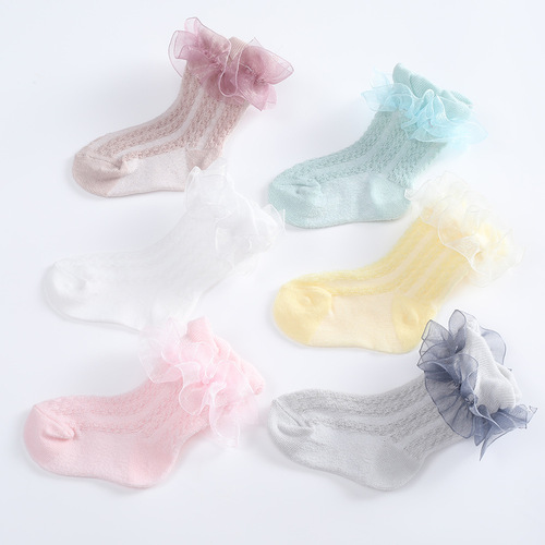 Children's Floral Edge Lace Princess Net Socks for Spring and Autumn, New Korean Version, Non-Strangling Toe, for Newborn Baby