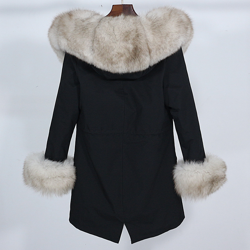 Haină de blană de vulpe medie și lungă pentru femei, cu căptușeală detașabilă de iarnă Parker Fur_voghion.com