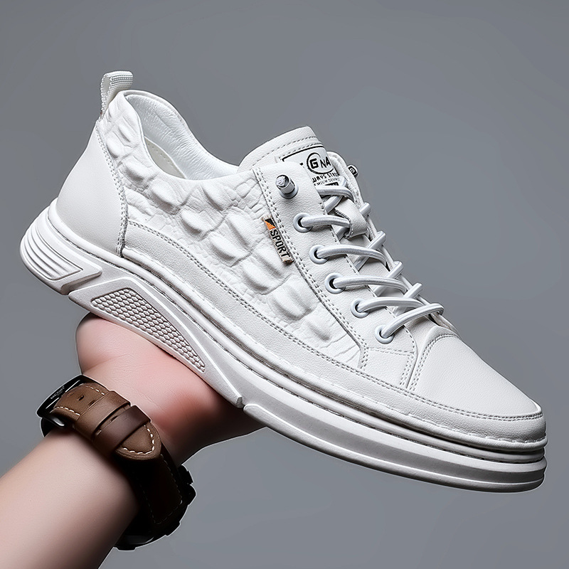 Nuevos hombres de cuero genuino blanco bajo-top moda joven deportes casuales zapatos de tablero de los hombres en vivo mismo estilo zapatos de los hombres zapatos de cuero