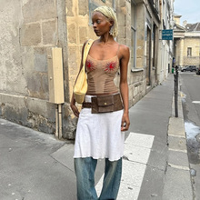 亚马逊2025春夏新款女装跨境时尚吊带露背印花短款修身辣妹小背心