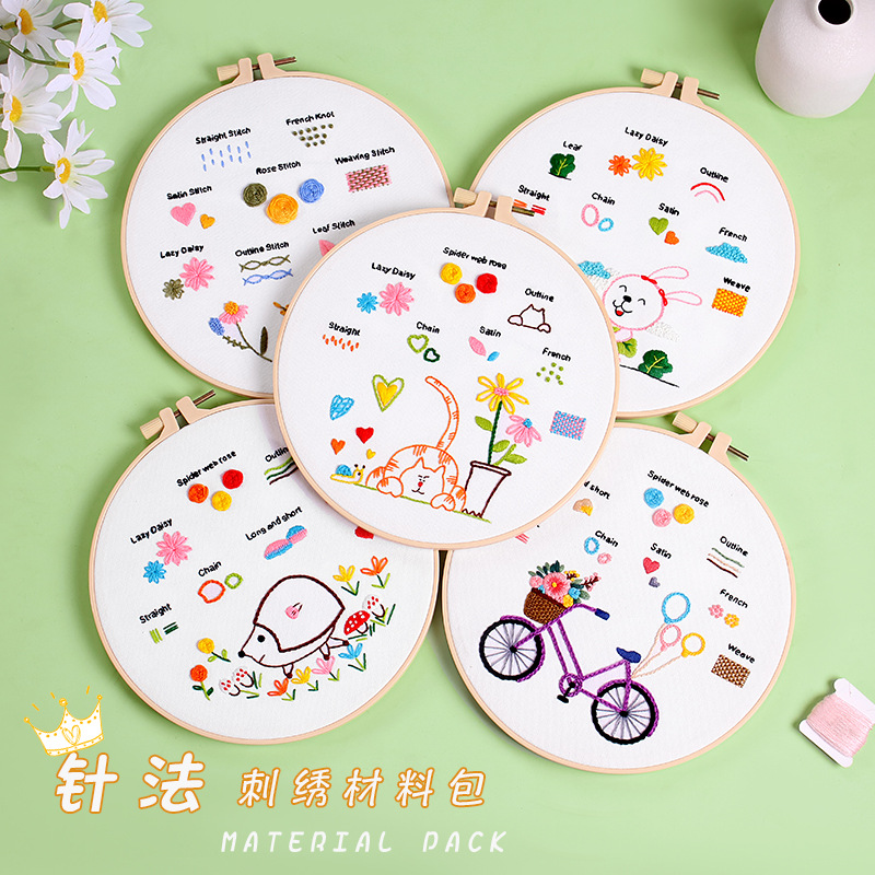 Original DIY bordado hecho a mano paquete de material animal bicicleta puntada combinación de nivel de entrada principiante práctica transfronteriza Inglés